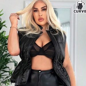 Drawstring waist Black puffer vest.